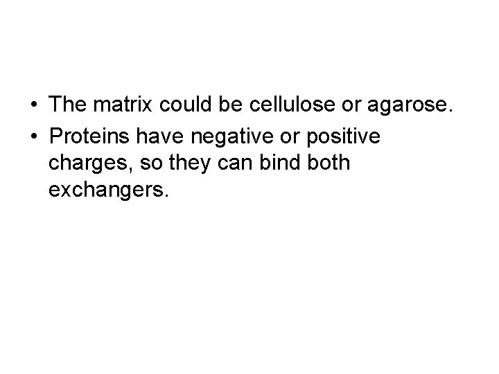  • The matrix could be cellulose or agarose. • Proteins have negative or