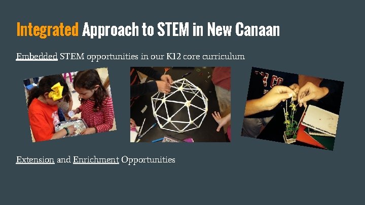 Integrated Approach to STEM in New Canaan Embedded STEM opportunities in our K 12