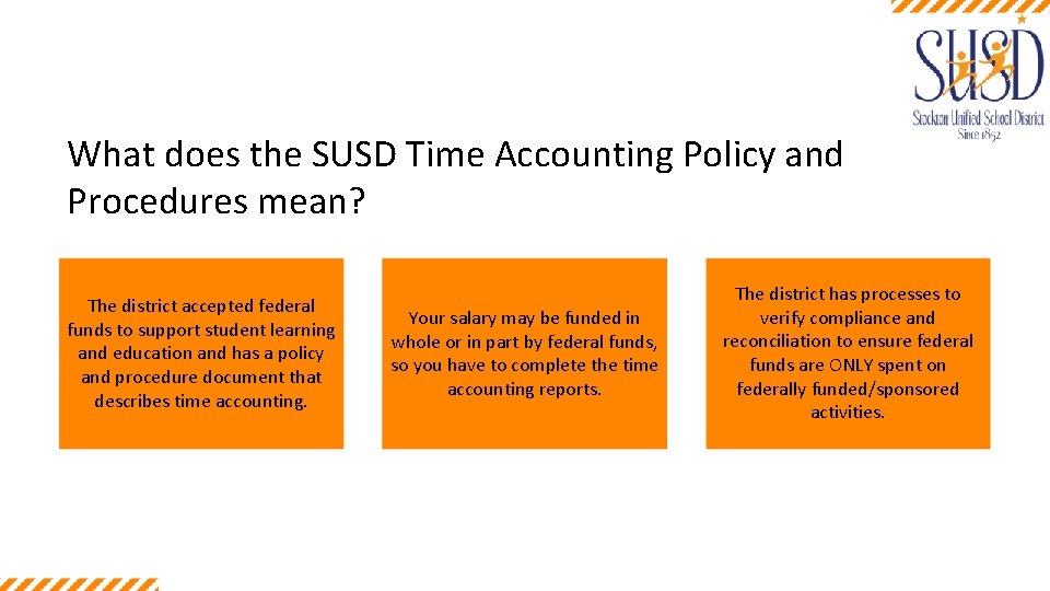 What does the SUSD Time Accounting Policy and Procedures mean? The district accepted federal
