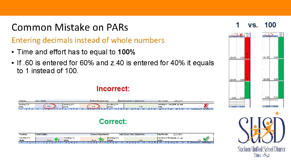 Common Mistake on PARs Entering decimals instead of whole numbers • Time and effort