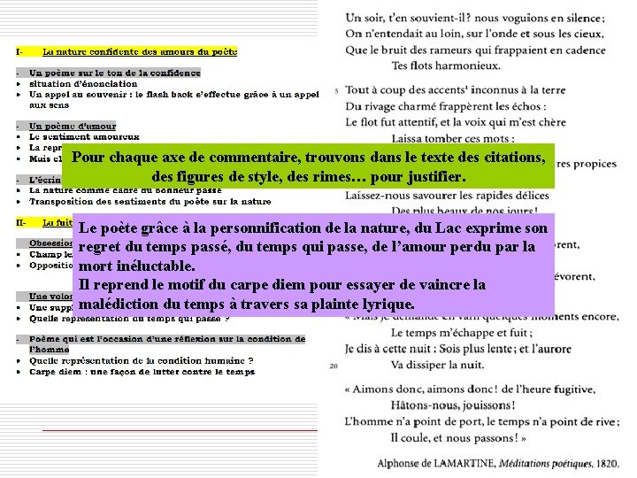 II- Analyser et interpréter Pour chaque axe de commentaire, trouvons dans le texte des