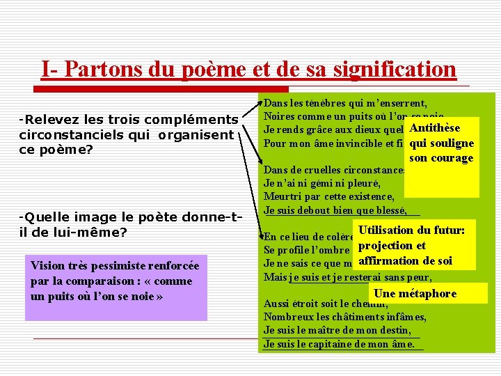 I- Partons du poème et de sa signification -Relevez les trois compléments circonstanciels qui
