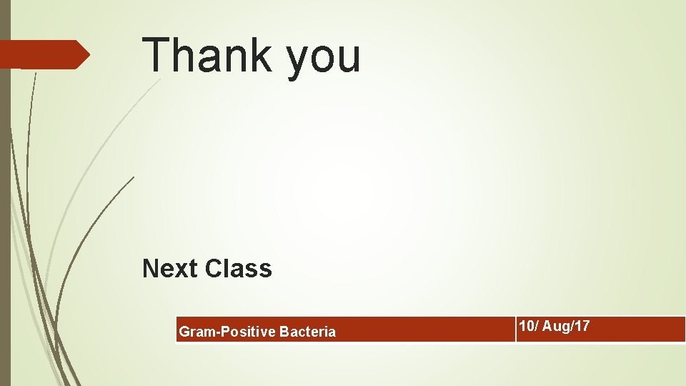 Thank you Next Class Gram-Positive Bacteria 10/ Aug/17 
