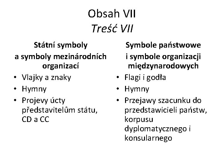 Obsah VII Treść VII Státní symboly a symboly mezinárodních organizací • Vlajky a znaky