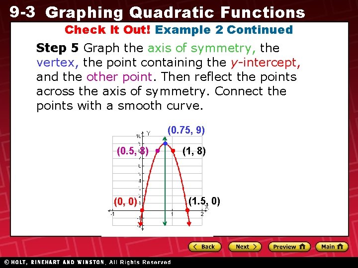 9 -3 Graphing Quadratic Functions Check It Out! Example 2 Continued Step 5 Graph