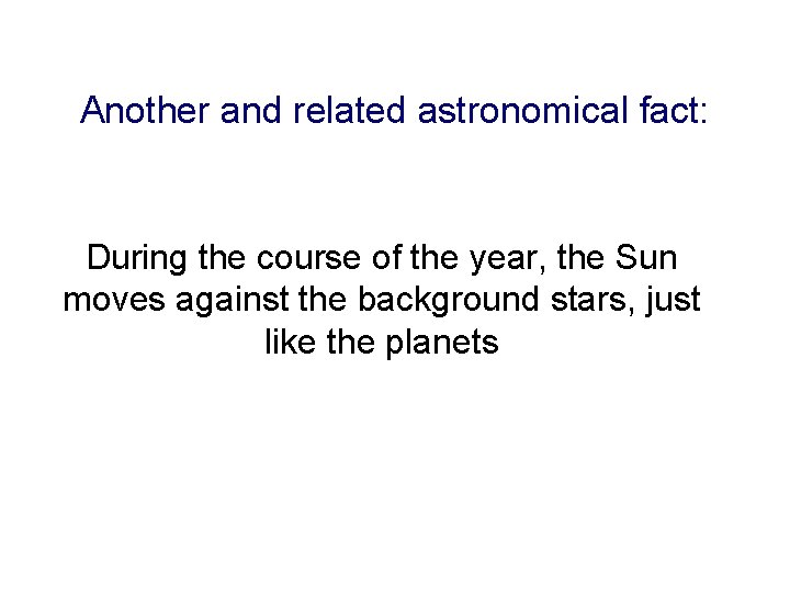 Another and related astronomical fact: During the course of the year, the Sun moves