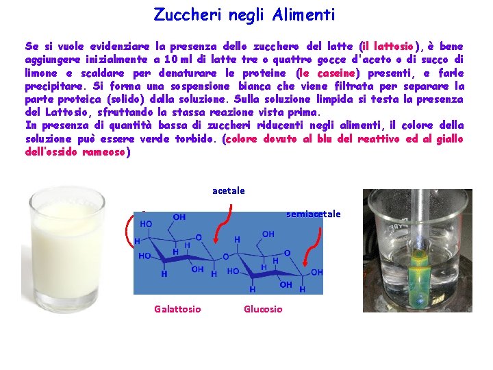 Zuccheri negli Alimenti Se si vuole evidenziare la presenza dello zucchero del latte (il