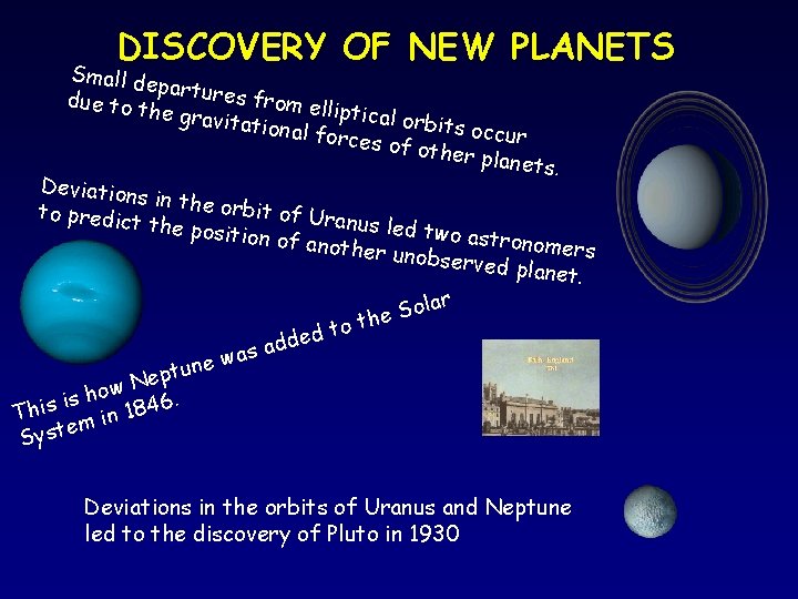 DISCOVERY OF NEW PLANETS Small de partures from ell due to t iptical o