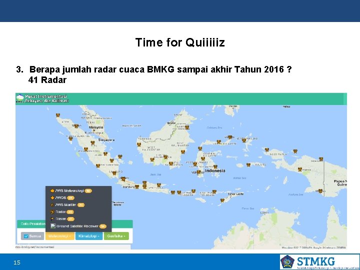 Time for Quiiiiiz 3. Berapa jumlah radar cuaca BMKG sampai akhir Tahun 2016 ?