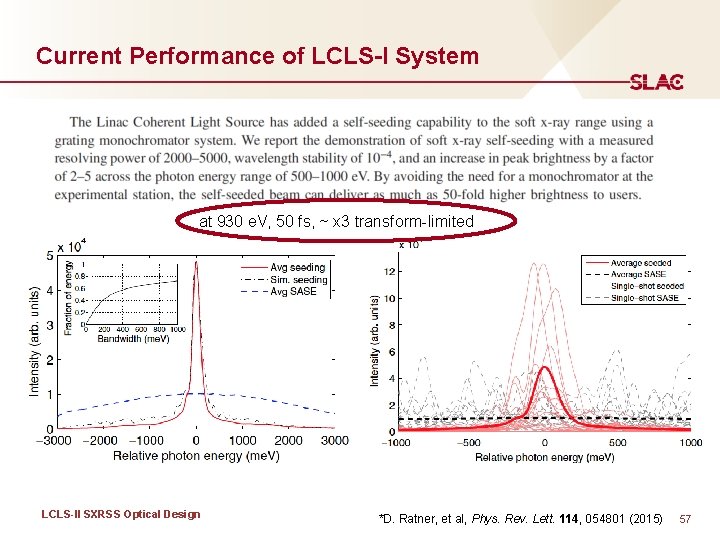 Current Performance of LCLS-I System at 930 e. V, 50 fs, ~ x 3