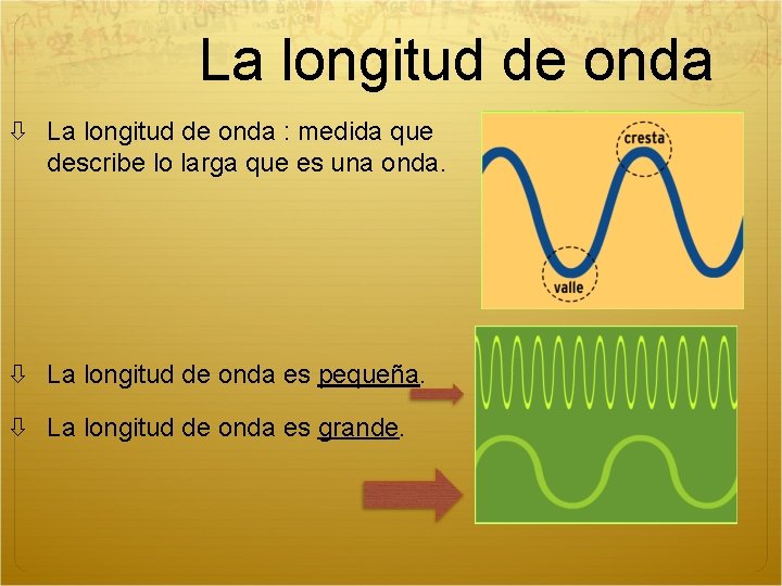 La longitud de onda : medida que describe lo larga que es una onda.