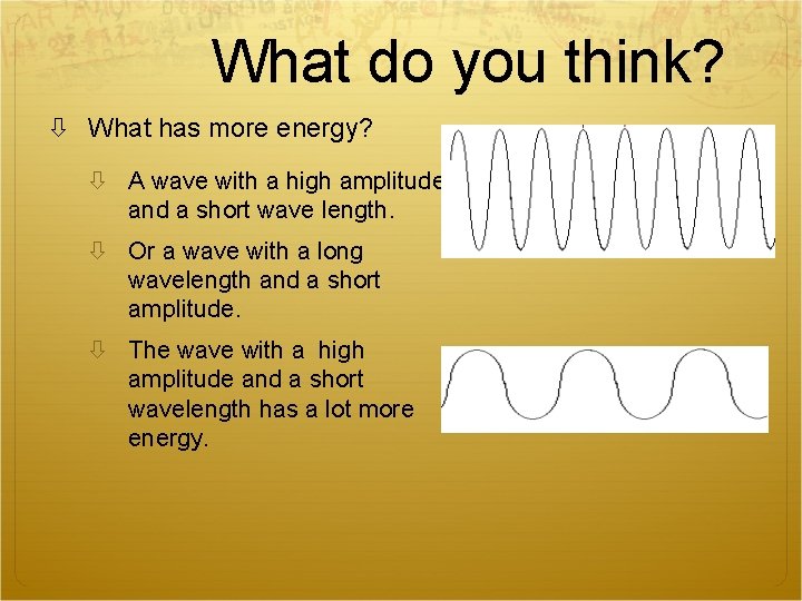 What do you think? What has more energy? A wave with a high amplitude