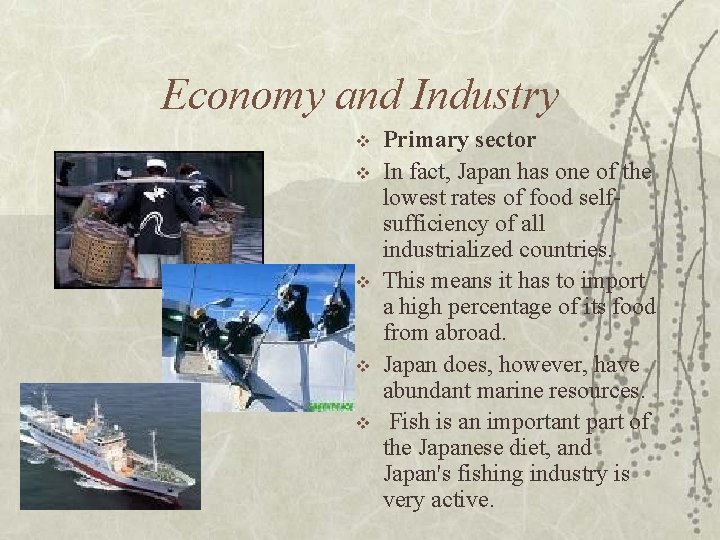Economy and Industry v v v Primary sector In fact, Japan has one of