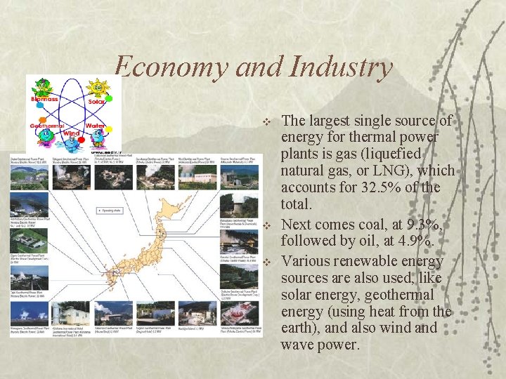 Economy and Industry v v v The largest single source of energy for thermal