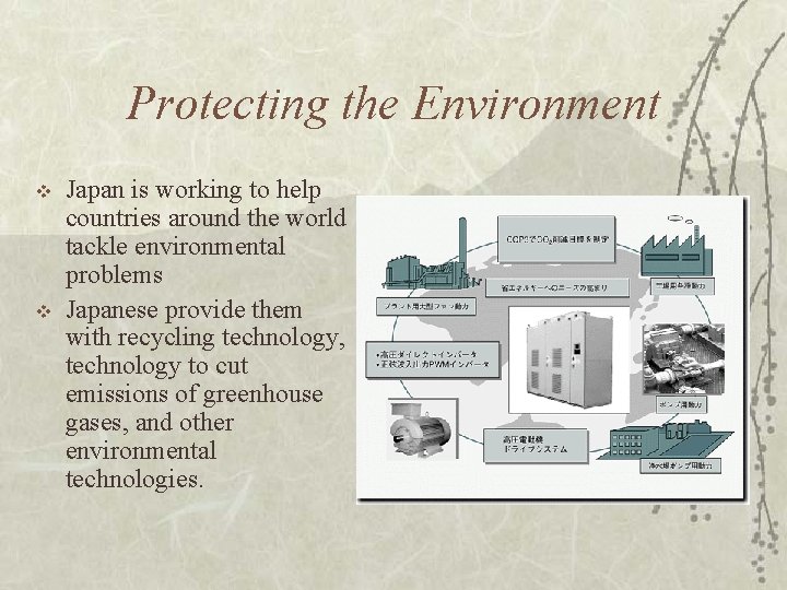 Protecting the Environment v v Japan is working to help countries around the world