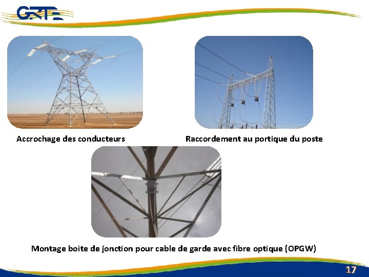 Accrochage des conducteurs Raccordement au portique du poste Gestionnaire du Réseau de Transport de