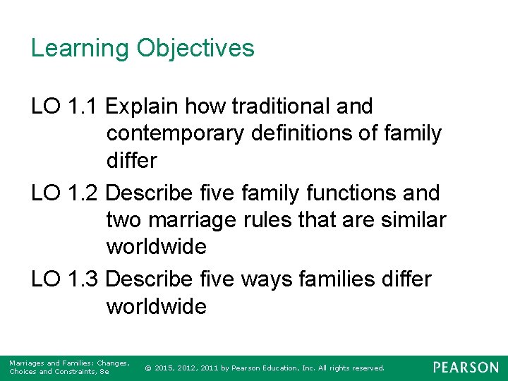 Learning Objectives LO 1. 1 Explain how traditional and contemporary definitions of family differ