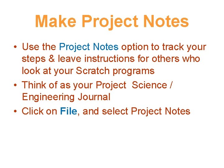 Make Project Notes • Use the Project Notes option to track your steps &