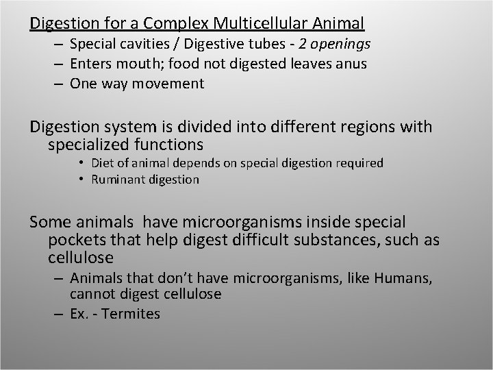 Digestion for a Complex Multicellular Animal – Special cavities / Digestive tubes - 2