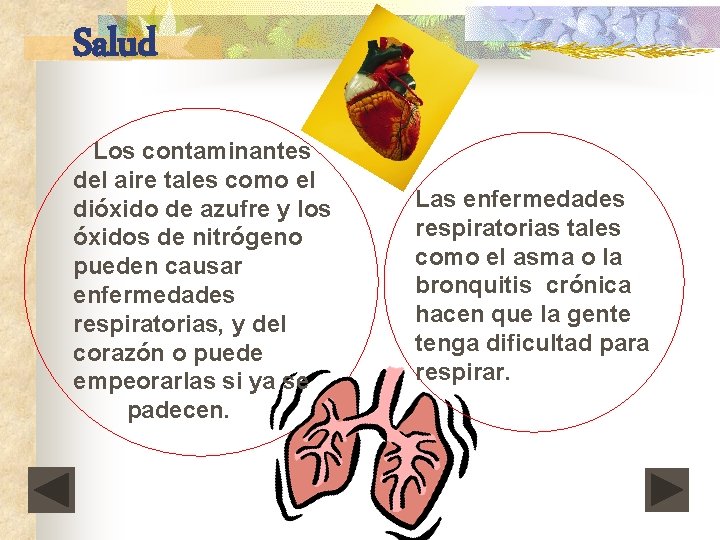 Salud Los contaminantes del aire tales como el dióxido de azufre y los óxidos