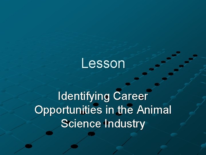 Lesson Identifying Career Opportunities in the Animal Science Industry 