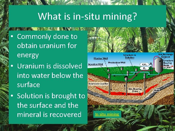 What is in-situ mining? • Commonly done to obtain uranium for energy • Uranium