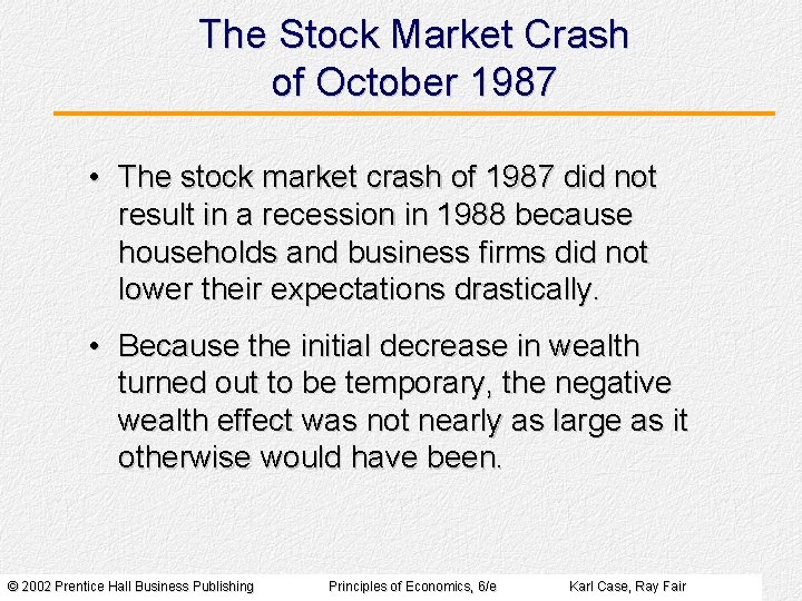 The Stock Market Crash of October 1987 • The stock market crash of 1987 The Stock Market Crash of October 1987 • The stock market crash of 1987