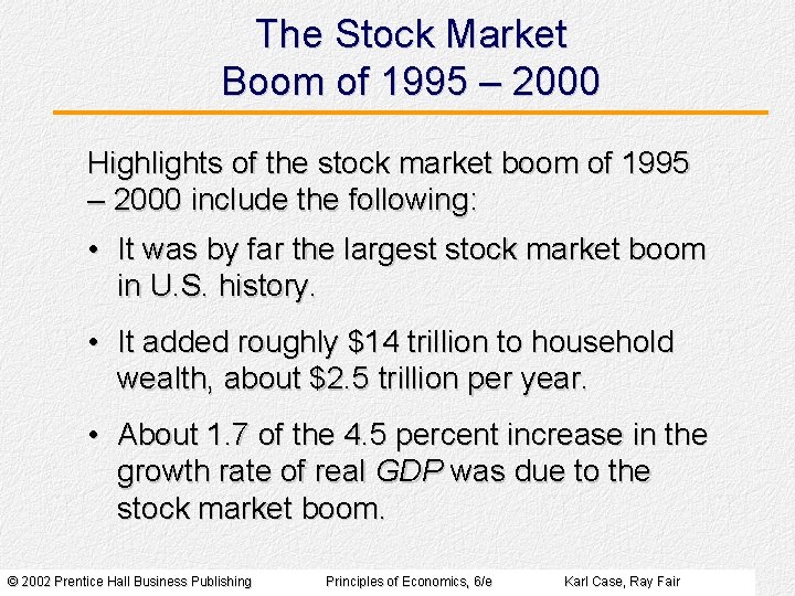 The Stock Market Boom of 1995 – 2000 Highlights of the stock market boom The Stock Market Boom of 1995 – 2000 Highlights of the stock market boom
