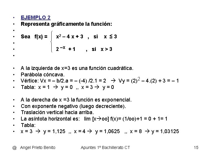  • • EJEMPLO 2 Representa gráficamente la función: • • A la izquierda