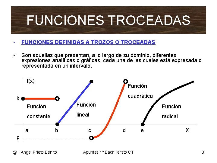 FUNCIONES TROCEADAS • FUNCIONES DEFINIDAS A TROZOS O TROCEADAS • Son aquellas que presentan,