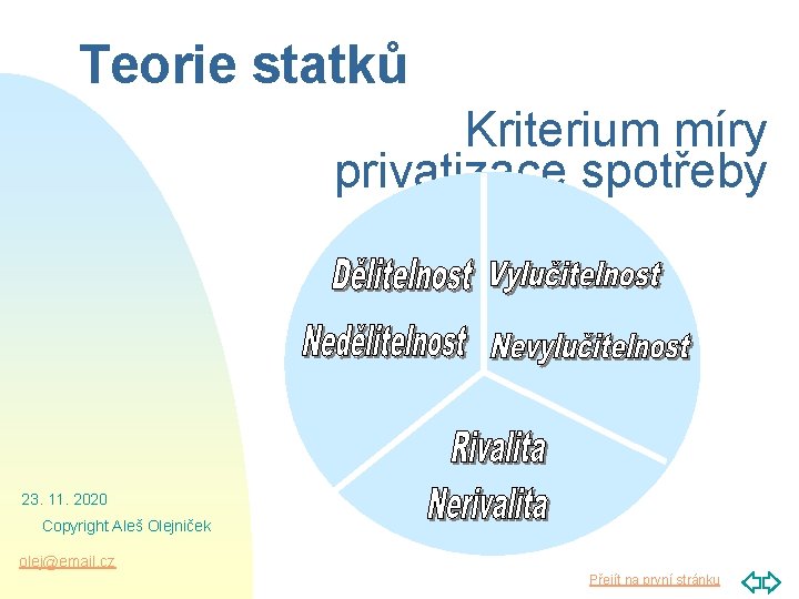Teorie statků Kriterium míry privatizace spotřeby 23. 11. 2020 Copyright Aleš Olejniček olej@email. cz