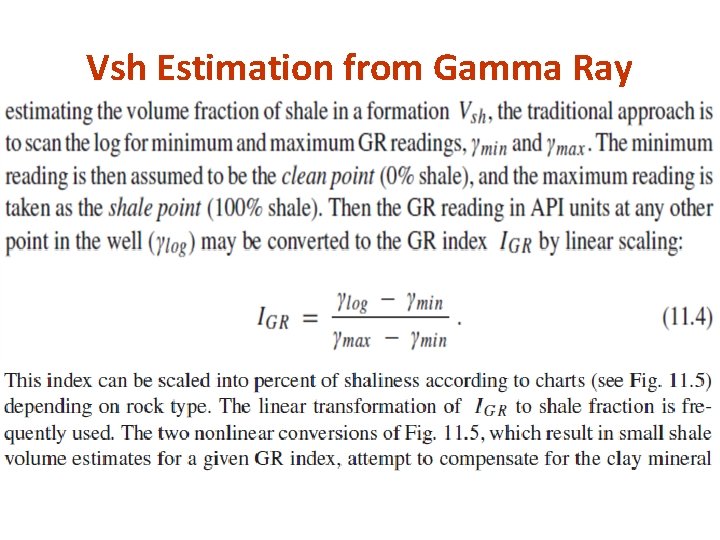 Vsh Estimation from Gamma Ray 
