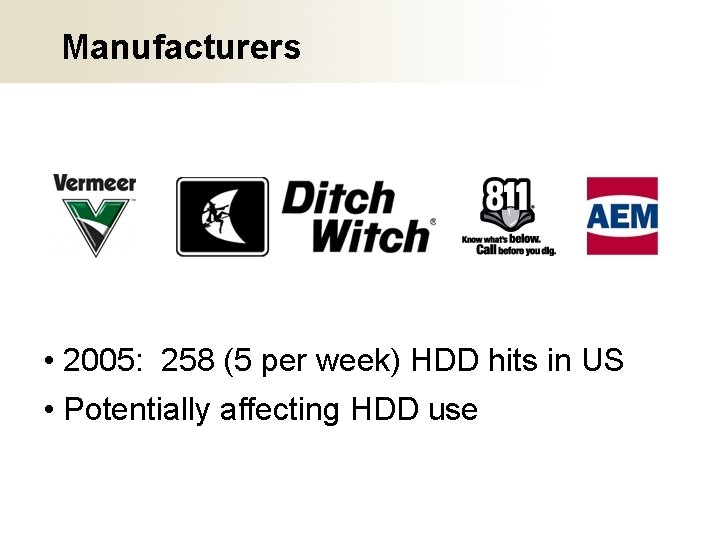 Manufacturers • 2005: 258 (5 per week) HDD hits in US • Potentially affecting