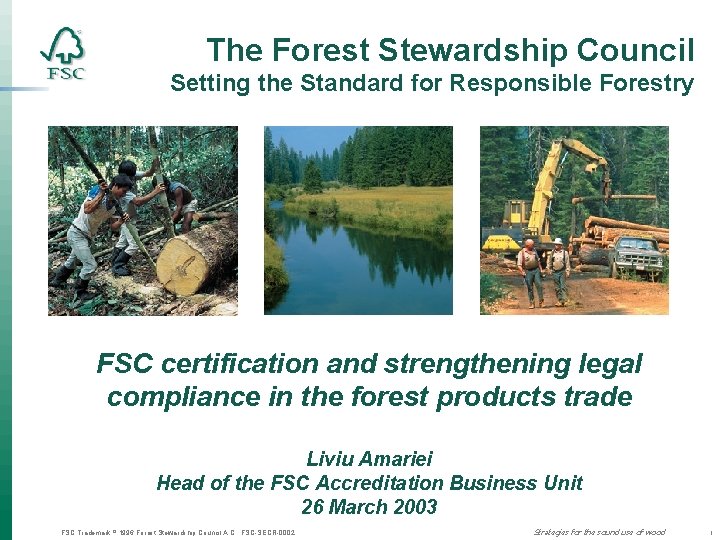 The Forest Stewardship Council Setting the Standard for Responsible Forestry FSC certification and strengthening