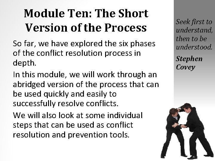 Module Ten: The Short Version of the Process So far, we have explored the