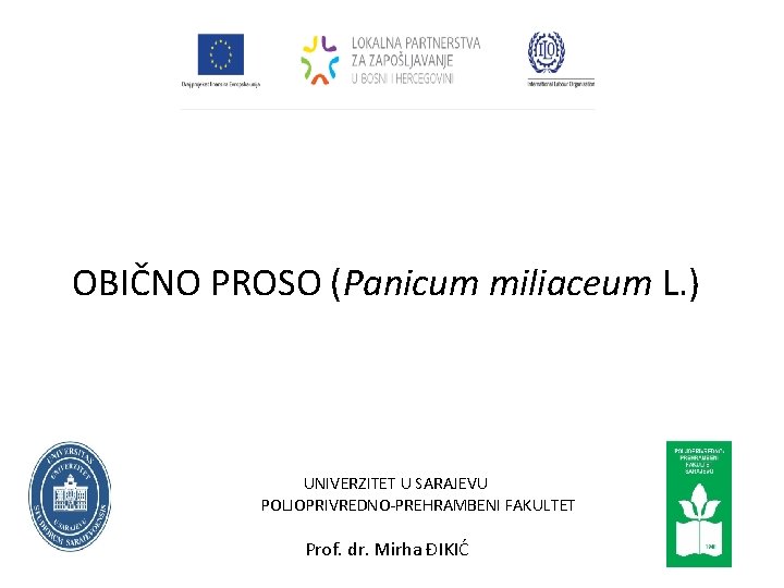 OBIČNO PROSO (Panicum miliaceum L. ) UNIVERZITET U SARAJEVU POLJOPRIVREDNO-PREHRAMBENI FAKULTET Prof. dr. Mirha