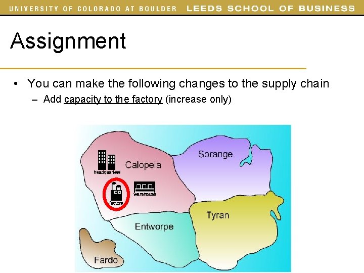 Assignment • You can make the following changes to the supply chain – Add