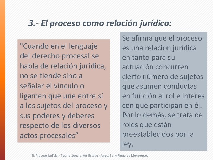 3. - El proceso como relación jurídica: "Cuando en el lenguaje del derecho procesal