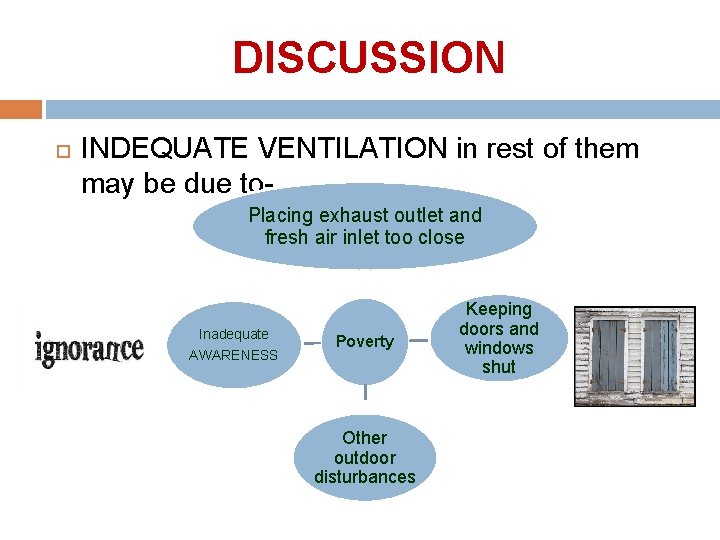 DISCUSSION INDEQUATE VENTILATION in rest of them may be due to. Placing exhaust outlet