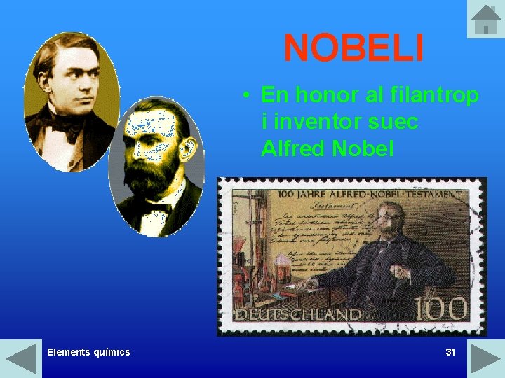 NOBELI • En honor al filantrop i inventor suec Alfred Nobel Elements químics 31