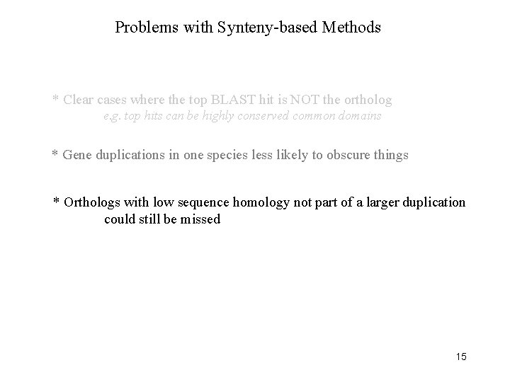 Problems with Synteny-based Methods * Clear cases where the top BLAST hit is NOT