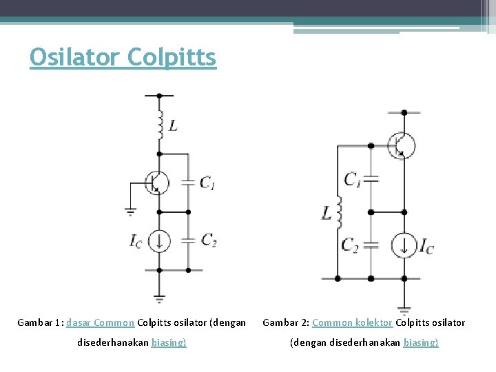 Osilator Colpitts Gambar 1: dasar Common Colpitts osilator (dengan Gambar 2: Common kolektor Colpitts