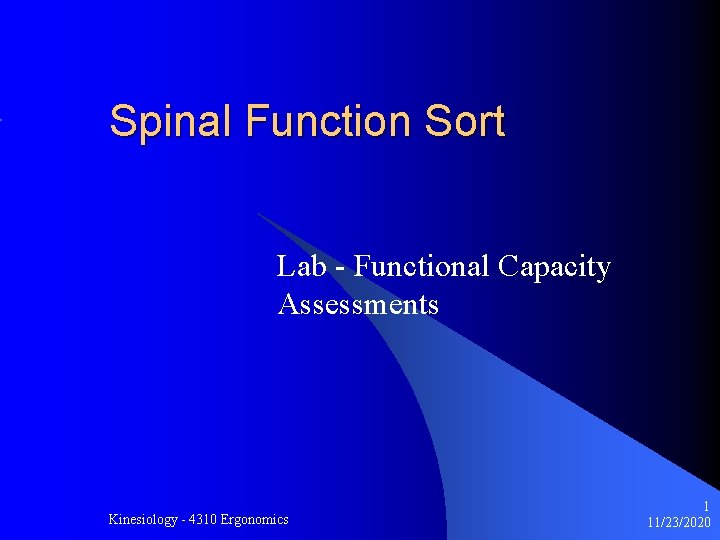 Spinal Function Sort Lab - Functional Capacity Assessments Kinesiology - 4310 Ergonomics 1 11/23/2020