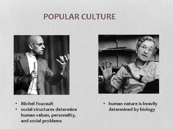 POPULAR CULTURE • Michel Foucault • social structures determine human values, personality, and social
