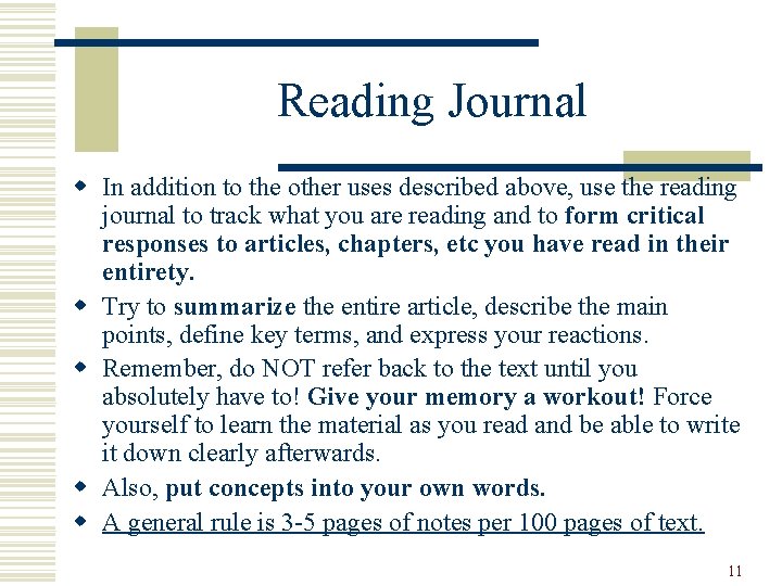 Reading Journal w In addition to the other uses described above, use the reading Reading Journal w In addition to the other uses described above, use the reading