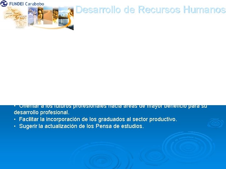 Desarrollo de Recursos Humanos FUNDEI La Fundación Educación Industria Objetivos: • Estimular acercamiento empresa-Educación.