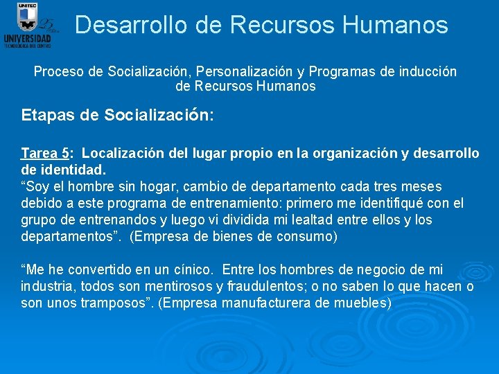 Desarrollo de Recursos Humanos Proceso de Socialización, Personalización y Programas de inducción de Recursos