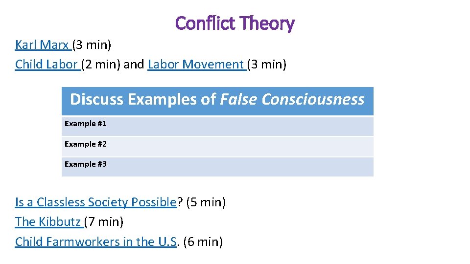 Conflict Theory Karl Marx (3 min) Child Labor (2 min) and Labor Movement (3