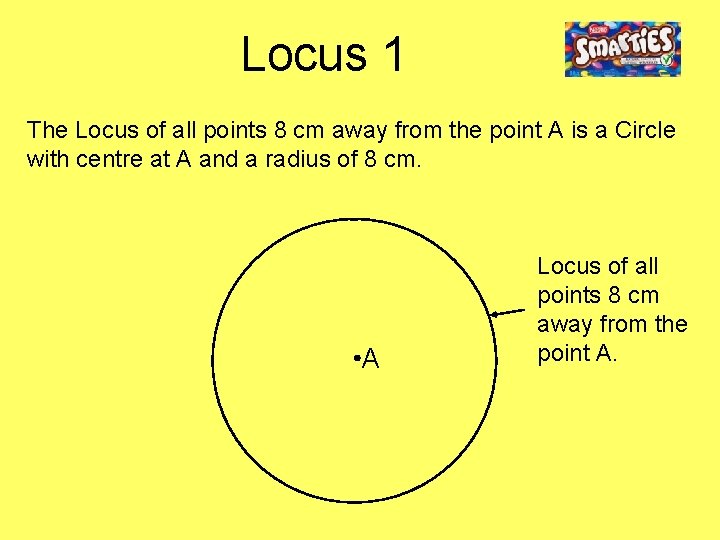 Locus 1 The Locus of all points 8 cm away from the point A Locus 1 The Locus of all points 8 cm away from the point A