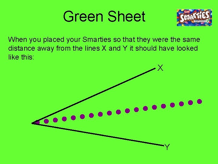 Green Sheet When you placed your Smarties so that they were the same distance